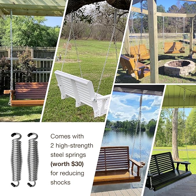 Wooden Porch Swing 3-Seater, High Backrest and Deep Seat, Bench Swing with Cupholders, Hanging Chains and 7mm Springs, Heavy Duty 880 LBS, for Outdoor Patio Garden (Pure White, 5 FT Extra Large)