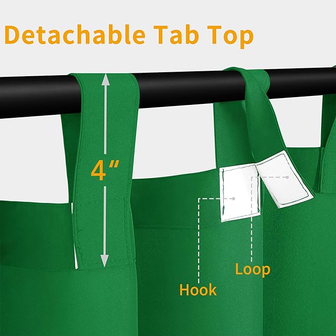 Easy-Going Outdoor Patio Curtains Detachable Tab Top Windproof Weatherproof Curtain for Cabana, Porch, Pergola and Gazebo, Tab Bottom Drape, 2 Panels, 54W x 108L inch, Green