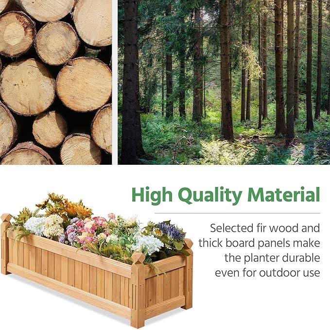 Yaheetech 43.5″ L×16″ W×14″ H Wooden Raised Garden Bed, Horticulture Wood Rectangular Garden Planter Outdoor, Raised Planter Box for Yard/Greenhouse/Vegetable/Flower/Herbs, Light Brown