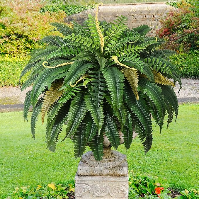 MARTINE MALL 48 inch Fake Ferns Artificial Ferns for Outdoors Look Real, 88 Branches Large Faux Boston Fern for Outdoor Planter Realistic UV Resistant Hanging Artificial Fake Plants for Porch Patio