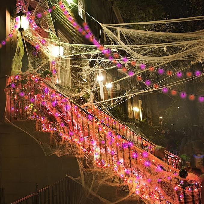 300 LED Halloween String Lights, 98.5FT with 8 Modes, Waterproof, Plug in for Indoor/Outdoor Party Decorations (Purple & Orange)