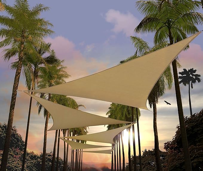 Amgo Custom Size 21' x 21' x 21' Sand Beige Triangle Sun Shade Sail UPF50+ AGTAPRT12, Order to Make Canopy Awning, 95% UV Blockage, Water & Air Permeable, Commercial Standard (We Customize)