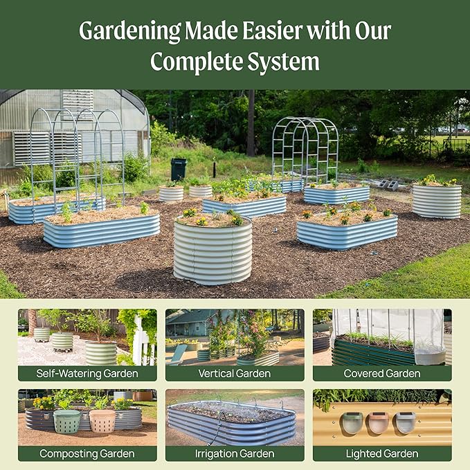 32" Extra Tall Raised Garden Bed Kits, 2 x 8 x 2.7ft Raised Planter Box Outdoor, 3.5 x 6.5 x 2.7ft Deep Root 9 in 1 Modular Metal Raised Beds for Gardening Vegetables Flowers Fruits - Sunlit Oak