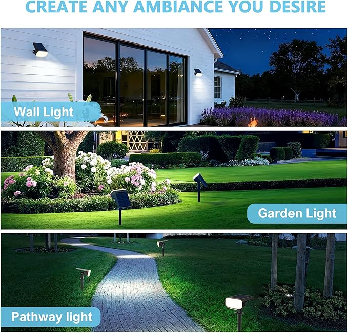 Solar Lights Outdoor Waterproof IP65, Super Bright LED, 6500K 2 Lighting Modes, Solar Powered Yard Garden Solar Spot Lights for Outside Landscape Auto On/Off -4 Pack