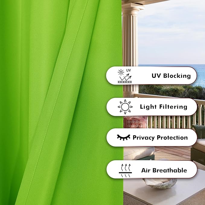 BONZER Outdoor Curtains for Patio Waterproof Thick Privacy Grommet Light Filtering Outside Curtains for Porch Pergola Gazebo Deck, 1 Panel, 54W x 84L inch, Green