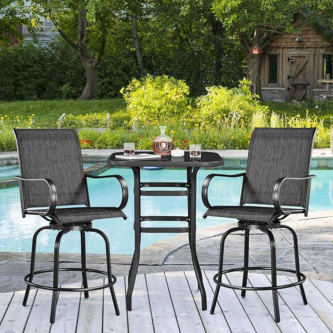 Yaheetech Patio Swivel Barstools Outdoor Chairs Set of 6, High Bistro Stools Outdoor Furniture, All-Weather Patio Stools for Outside, Beach, Lawn, Poolside and Garden, Black