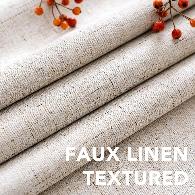 H.VERSAILTEX Linen Blackout Curtains Durable Thick Textured Linen Look 100% Blackout Patio Door Curtain Anti Rust Grommet Extra Wide Sliding Door Curtain Panel, Natural，W100 x L108 inch (Pack of 4)