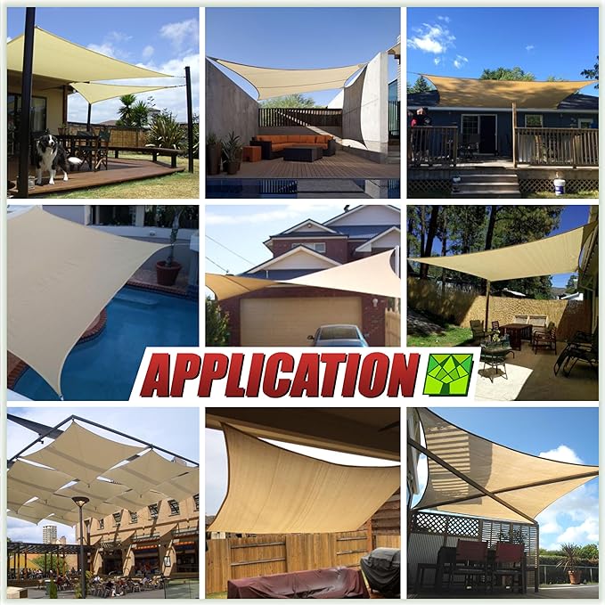 ColourTree TAPR1616 Custom Size 12' x 12' Beige Sun Shade Sail Canopy UV Block UPF50 Rectangle - Commercial Standard Heavy Duty - 190 GSM - 3 Years Warranty