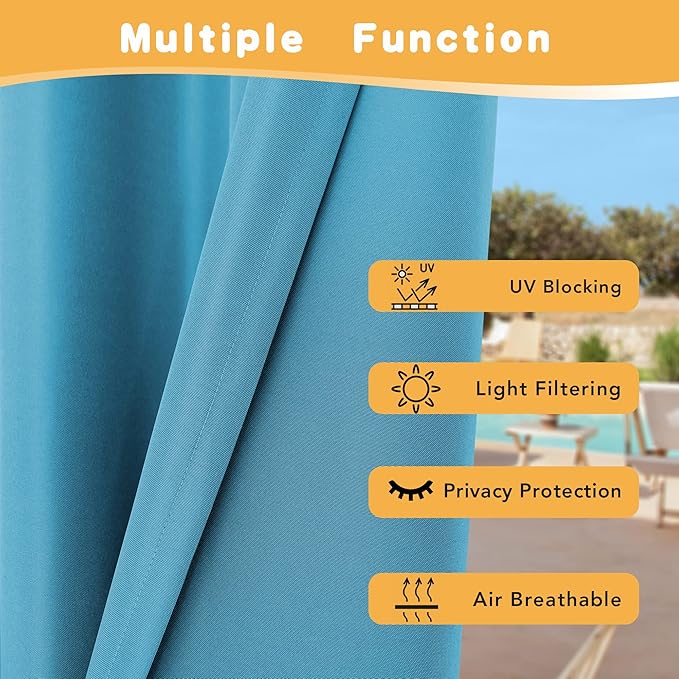 HolidayIdeas Outdoor Curtains for Patio Waterproof, 4 Panels - 54 x 120 Inch - Privacy Protection & Light Filtering Curtains Teal Grommet Outside Curtains for Porch, Gazebo, Pergola, Backyard