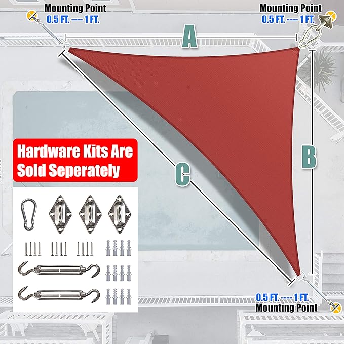 Amgo Custom Size 12' x 19' x 22.5' Red Right Triangle Sun Shade Sail UPF50+ AGTAPRT12, Order to Make Canopy Awning, 95% UV Blockage, Water & Air Permeable, Commercial Standard (We Customize)