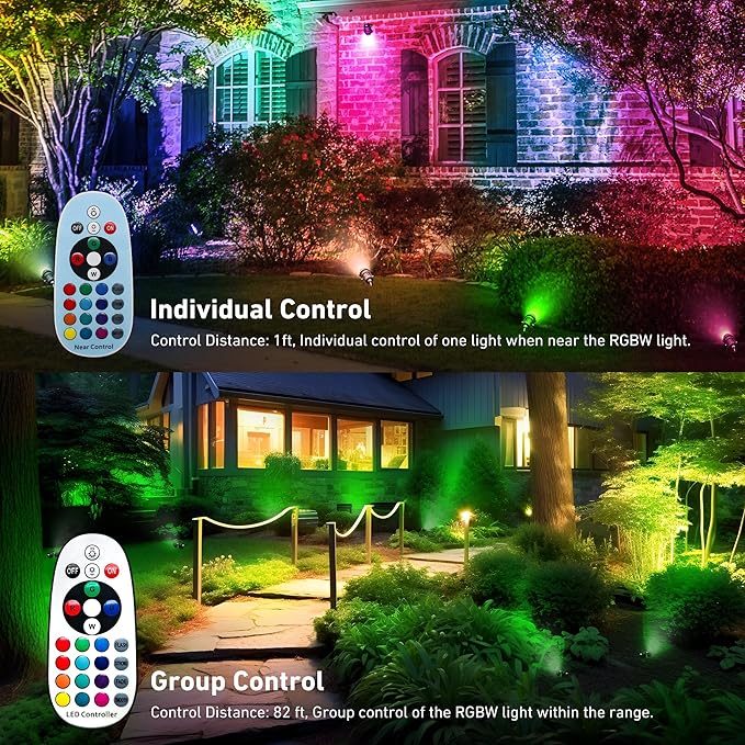 Halloween Christmas Outdoor Spotlights,12W RGBW Colors Changing Landscape Spotlight with Remote Control, IP65 Waterproof 110V Plug in LED Spotlight Outdoor for Yard Garden House (4Pack)