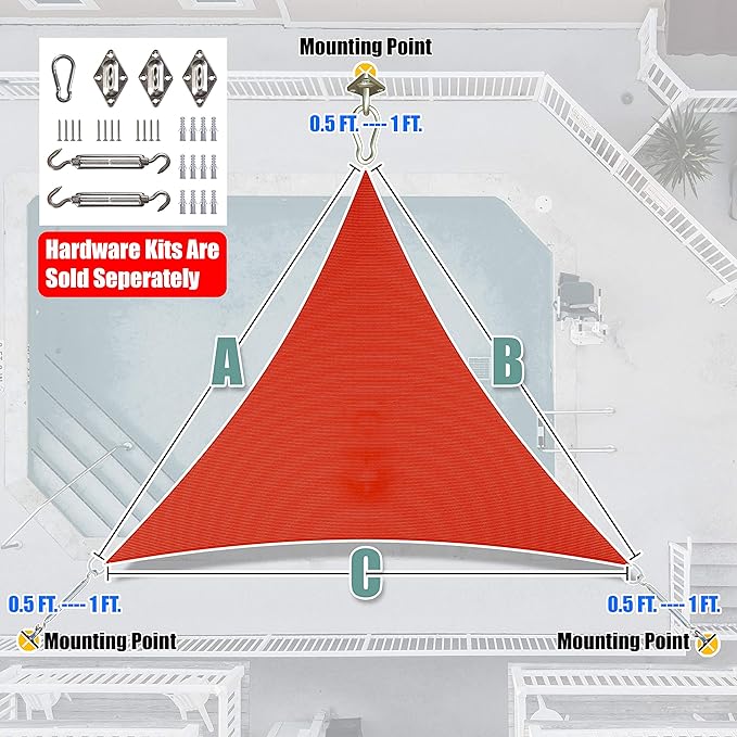 Amgo Custom Size 8' x 8' x 8' Red Triangle Sun Shade Sail UPF50+ AGTAPRT12, Order to Make Canopy Awning, 95% UV Blockage, Water & Air Permeable, Commercial Standard (We Customize)