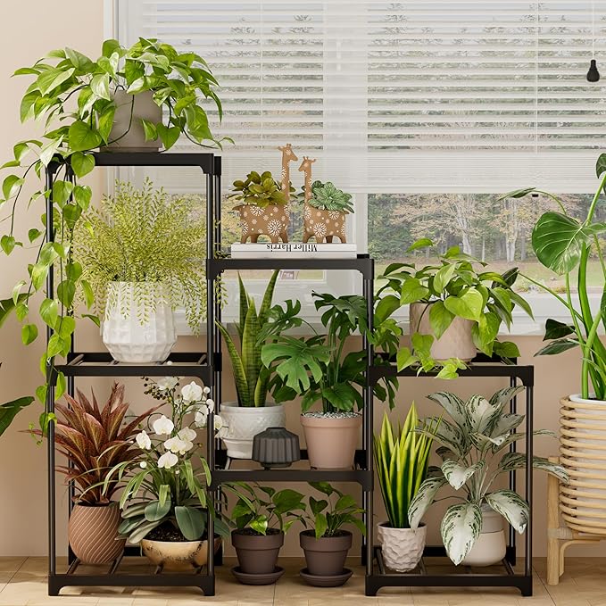 Plant Stand Indoor Plant Shelf Outdoor Metal Plant Rack for Multiple Plants 7 Pots Ladder Plant Pot Holder for Living Room Patio Garden Home Decor