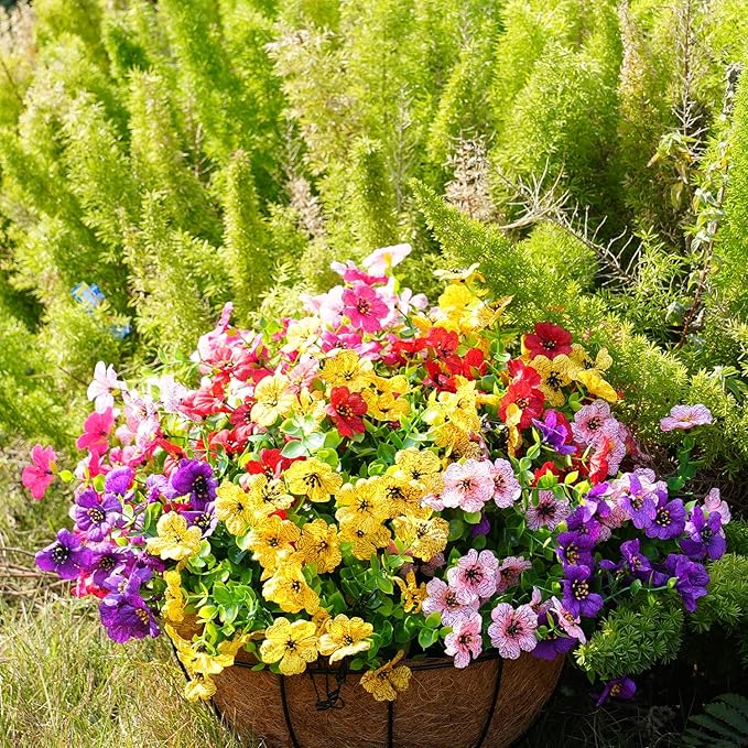Artificial Flowers for Outdoor, UV Resistant Fake Silk Flowers, Realistic Faux Plants for Outside Indoor Porch Patio Window Box Planter Home Decor (20, Red)