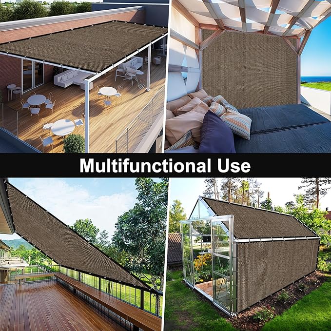 Artpuch 90% Sun Shade Cloth, 8 x 12 FT Pergola Shade Cover Canopy with Grommets, Sun Screen Fabric Tarp for Patio, Outdoor, Garden, Backyard, Mocha