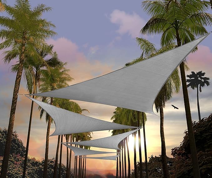 Amgo 12' x 12' x 12' Grey Triangle Sun Shade Sail UPF50+ Canopy Awning AGSLT, 95% UV Blockage, Water & Air Permeable, 200GSM Heavy Duty Commercial and Residential (We Make Custom Sizes)