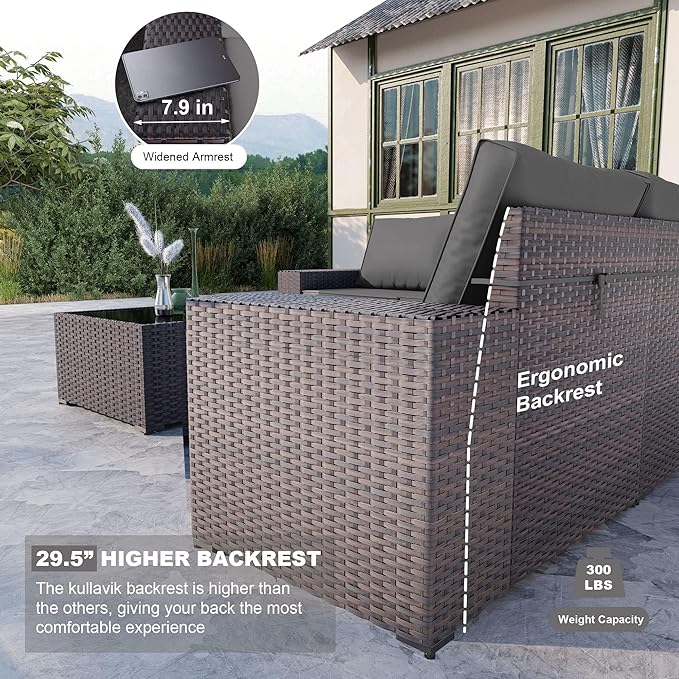Kullavik 9 Pieces Outdoor Patio Furniture Set,PE Wicker Rattan Sectional Sofa Patio Conversation Sets with Swivel Rocking Chairs Set,Grey
