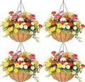 4 Pack 8 Inch Hanging Baskets for Plants Outdoor Metal Hanging Planter Hanging Flower Baskets with Coco Fiber Liners Chain Round Wire Plant Holder Hanging Flower Pots(Watermelon)