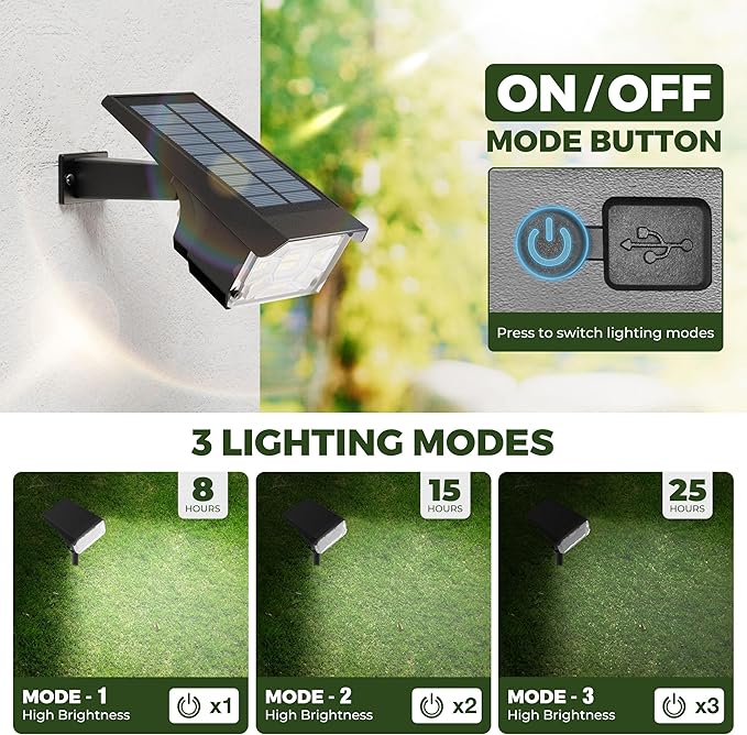 Kingsyard Solar Lights Outdoor Waterproof IP68, 47 LEDs 3 Lighting Modes USB & Solar Powered Garden Yard Pathway Spot Lights for Outside Landscape, Auto On/Off, 6 Pack(Warm White)