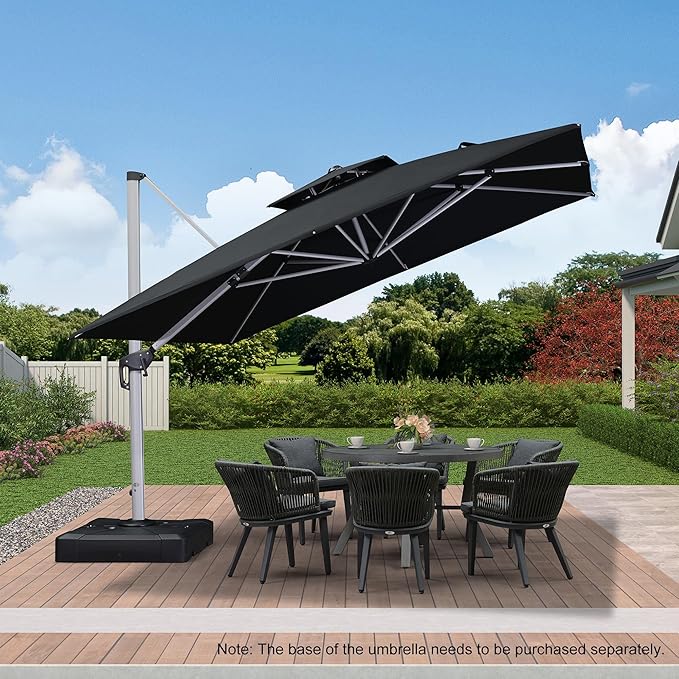 PURPLE LEAF 11 Feet Double Top Deluxe Square Patio Umbrella Offset Hanging Umbrella Outdoor Market Umbrella Garden Umbrella, Black