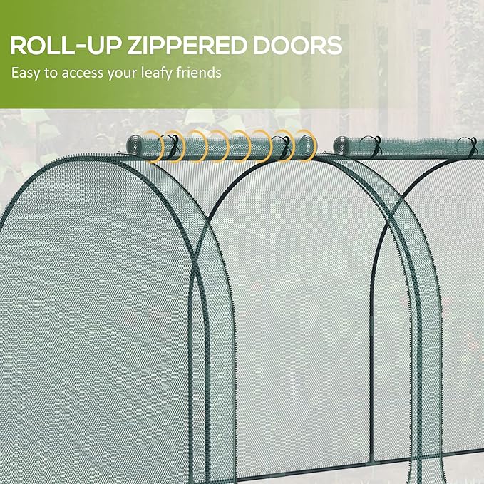 Outsunny 9' x 4' Crop Cage, Plant Protection Tent with Three Zippered Doors, Storage Bag and 4 Ground Stakes, for Garden, Yard, Lawn, Green