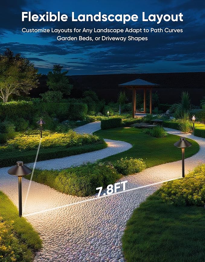 PARTPHONER Low Voltage Landscape Lighting 6-Pack, Aluminum 12V Pathway Lights with G4 Bulbs, Waterproof Stylish Matte Black Color Wired Path Lights with Connectors for Walkway Yard Garden