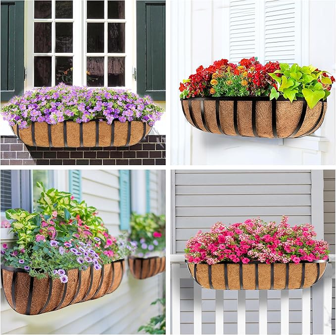 HFHOME 2PCS 48 Inch Coco Liners for planters, Horse Trough Half Moon Shape Replacement Coconut Planter Hanging Basket Liners for Window Box Hanging Trough Planter