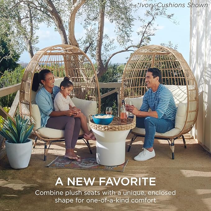 Best Choice Products Wicker Egg Chair, Oversized Indoor Outdoor Lounger for Patio, Backyard, Living Room w/ 4 Cushions, Steel Frame, 440lb Capacity - Navy