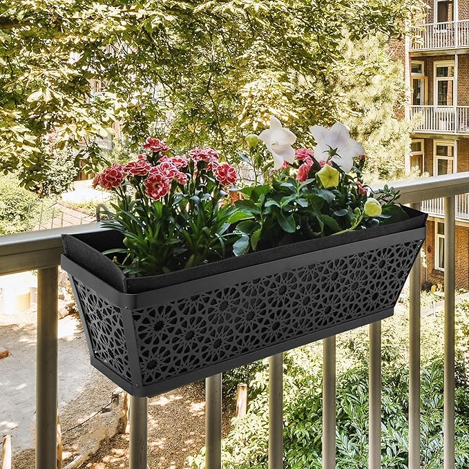 Adnee 4 Pcs 24 Inch Fabric Plant Window Box Liners-Rectangular Non-Woven Planter Basket Liner-Black Felt Flower Hanging Basket for Outdoor Garden Wall Hanging Planter Flower Vegetables