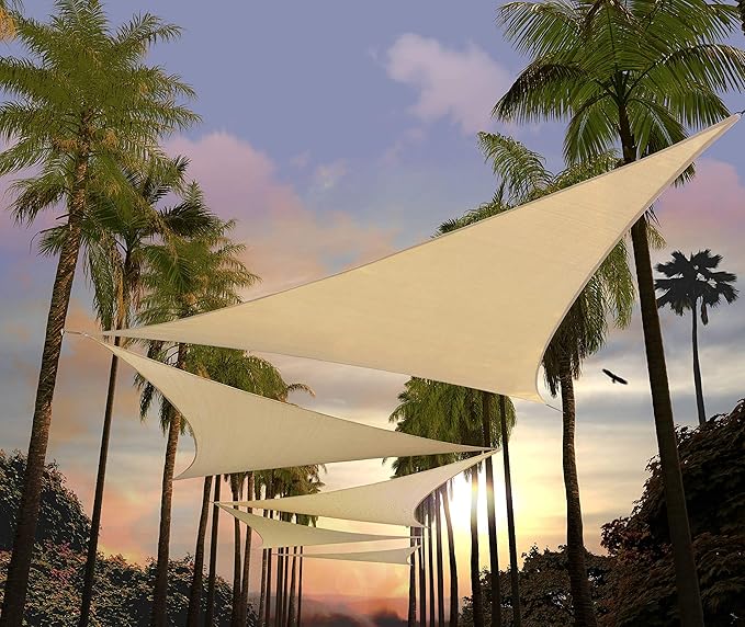 Amgo Custom Size 8' x 8' x 8' Beige Triangle Sun Shade Sail UPF50+ AGTAPRT12, Order to Make Canopy Awning, 95% UV Blockage, Water & Air Permeable, Commercial Standard (We Customize)