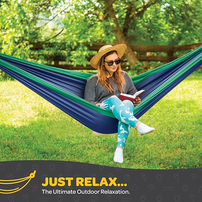 Durable Hammock 400 lb Capacity, Nylon Camping Hammock Chair - Double or Single Sizes w/Tree Straps and Attached Carry Bag - Portable for Travel/Backpacking/Beach/Backyard (Medium, Red & Dark Grey)