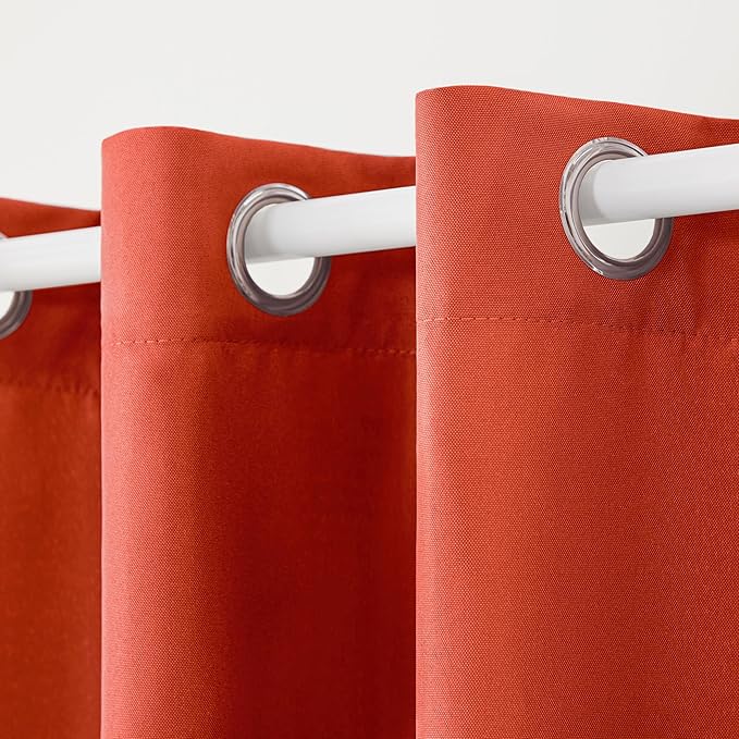 TOWN & COUNTRY BASICS Cabana Solid Heavyweight Indoor Outdoor Curtains, Light Filtering Opacity with Grommet Top, Water Repellent, 2-Pack Set, 54"x120", Mecca Orange