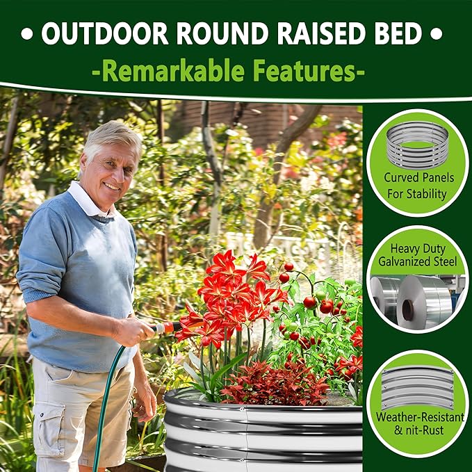 2PCS 2x2x1FT Galvanized Raised Garden Bed Kit,Vegetable Boxes-Round Metal Flower Box,Large Planter Raised Beds Outdoor Garden for Planting,Fruit,Herb-Silver