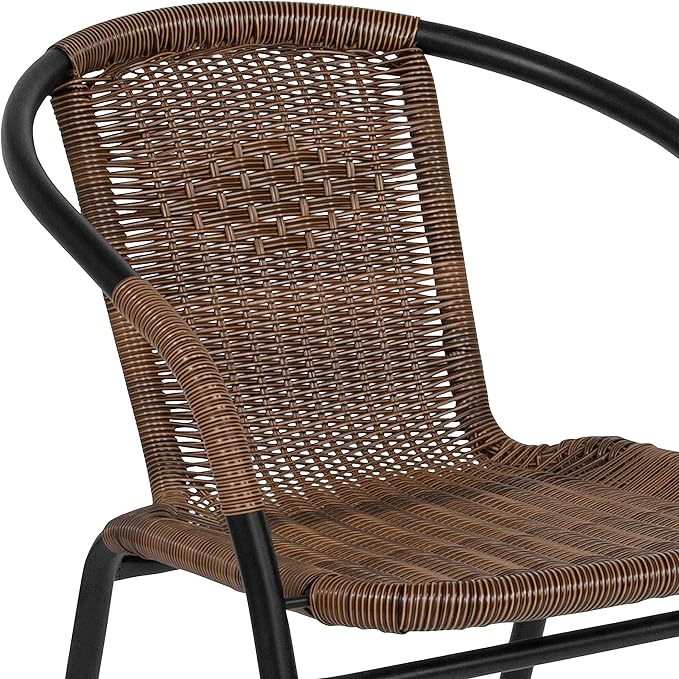 Flash Furniture Lila Modern Rattan Indoor/Outdoor Stackable Dining Chairs, Stacking Rattan Bistro Chairs for Patio or Restaurant, Set of 4, Brown