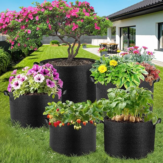 5 Pack 30 Gallon Grow Bags, Thickened Nonwoven Fabric Planter Pots with Handles, Heavy Duty 300G Garden Pots for Tomato, Potato and Vegetable