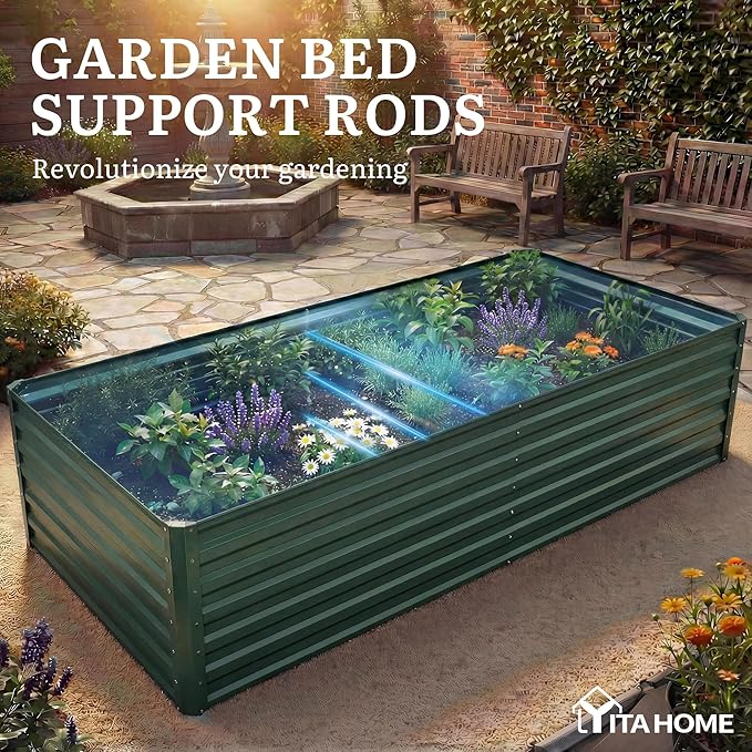 YITAHOME 6x3x2 ft Galvanized Raised Garden Bed Kit, Large Metal Planter Box with Gloves & Support Rod, Outdoor Flower Bed for Plants Vegetables, Green