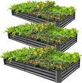 Land Guard 3 Pack 6×3×1ft Galvanized Metal Raised Garden Bed, Metal Planter Kit Box Outdoor for Deep-Rooted Vegetables, Flowers, Green and Herbs, Modern Grey