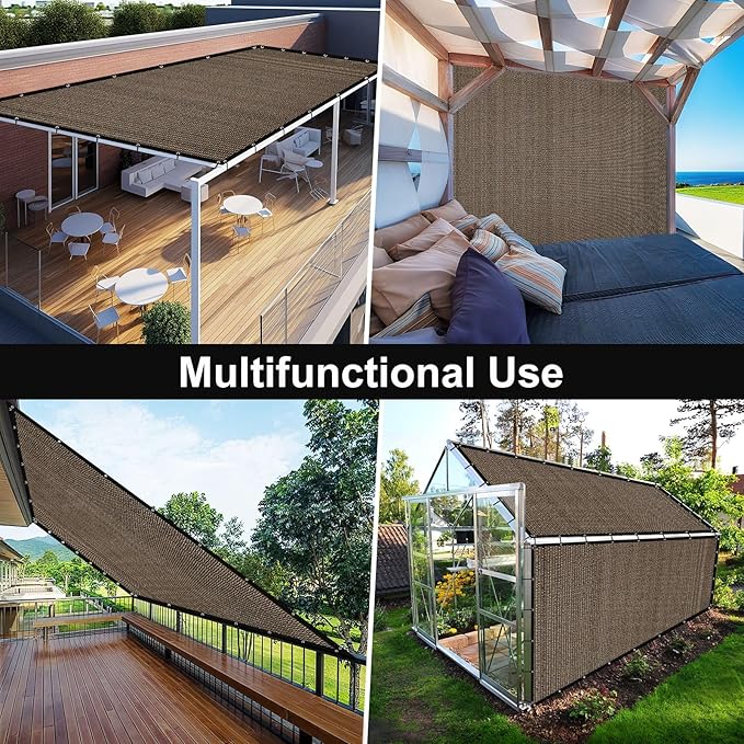 Artpuch 90% Sun Shade Cloth, 10 x 12 FT Pergola Shade Cover Canopy with Grommets, Sun Screen Fabric Tarp for Patio, Outdoor, Garden, Backyard, Mocha