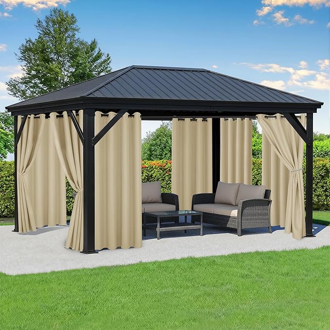 Outdoor Curtains for Patio Waterproof - 8 Panels Privacy Weatherproof Outside Curtains with Grommets for Pergola, Gazebo, Porch, Cabana, Balcony, 54 x 95 Inch, Cream