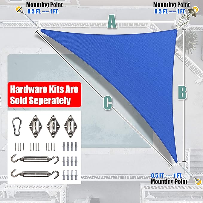Amgo Custom Size 16' x 16' x 22.6' Blue Right Triangle Sun Shade Sail UPF50+ AGTAPRT12, Order to Make Canopy Awning, 95% UV Blockage, Water & Air Permeable, Commercial Standard (We Customize)