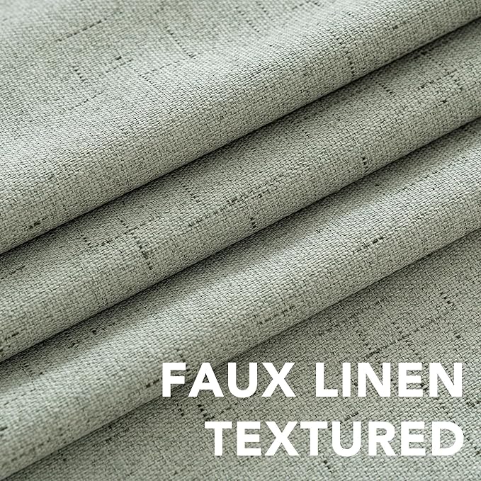 H.VERSAILTEX Linen Blackout Curtains 72 Inches Long 100% Absolutely Blackout Thermal Insulated Textured Linen Look Curtain Draperies Anti-Rust Grommet, Energy Saving with White Liner, 2 Panels, Sage