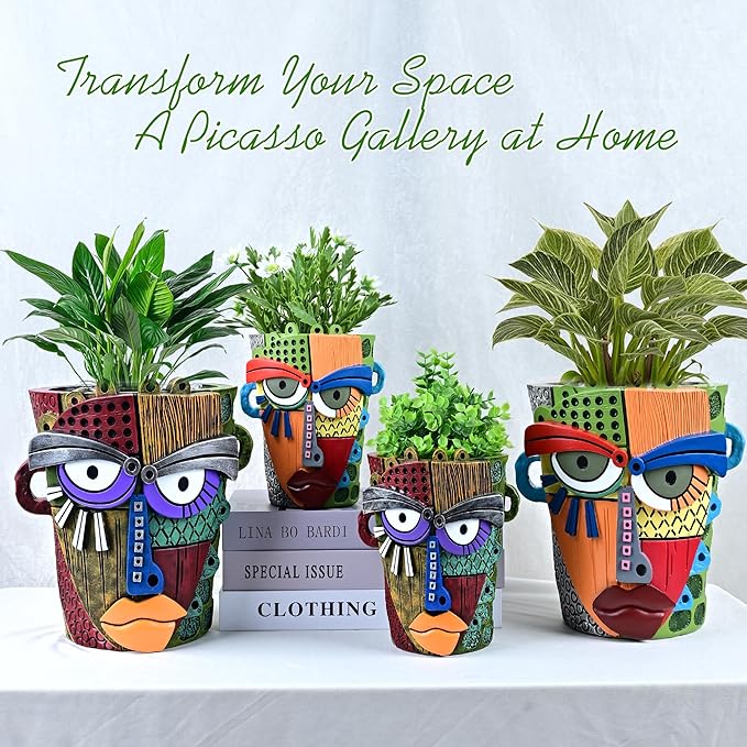 Abstract Face Planter Pots for Plants,Hand-Painted Colorful Flower Pots with Drainage, Indoor Outdoor Garden Decor Gift(Classic,Small)