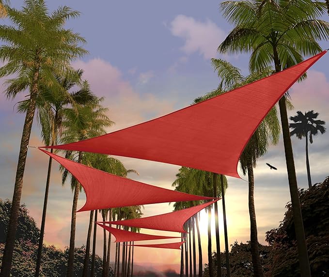 Amgo Custom Size 8' x 8' x 8' Red Triangle Sun Shade Sail Order to Make Canopy Awning UPF50+ AGSLT, 95% UV Blockage, Water & Air Permeable, 200GSM Commercial Standard (We Customize)