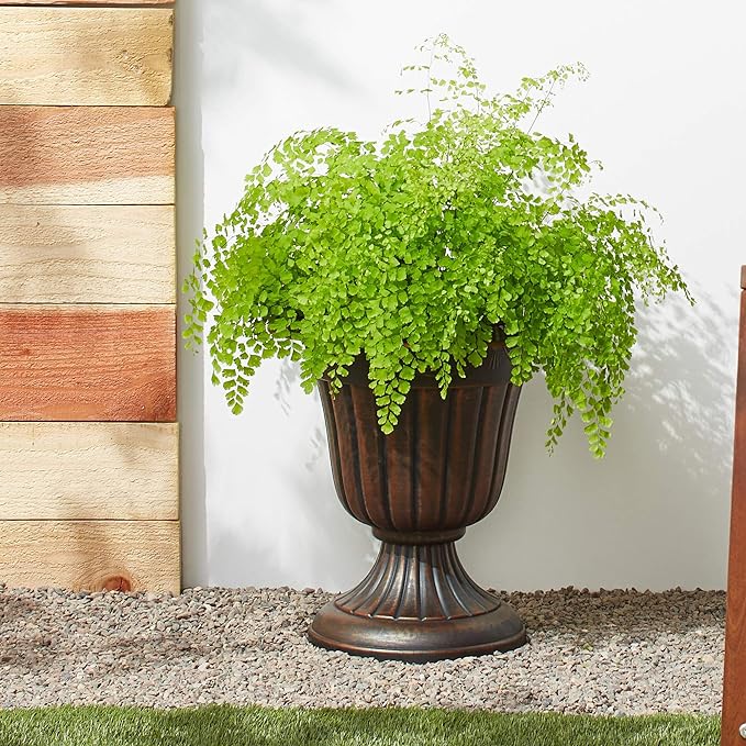 Arcadia Garden Products PL10CP Classic Traditional Plastic Urn Planter Indoor/Outdoor, 15" x 13", Brushed Copper