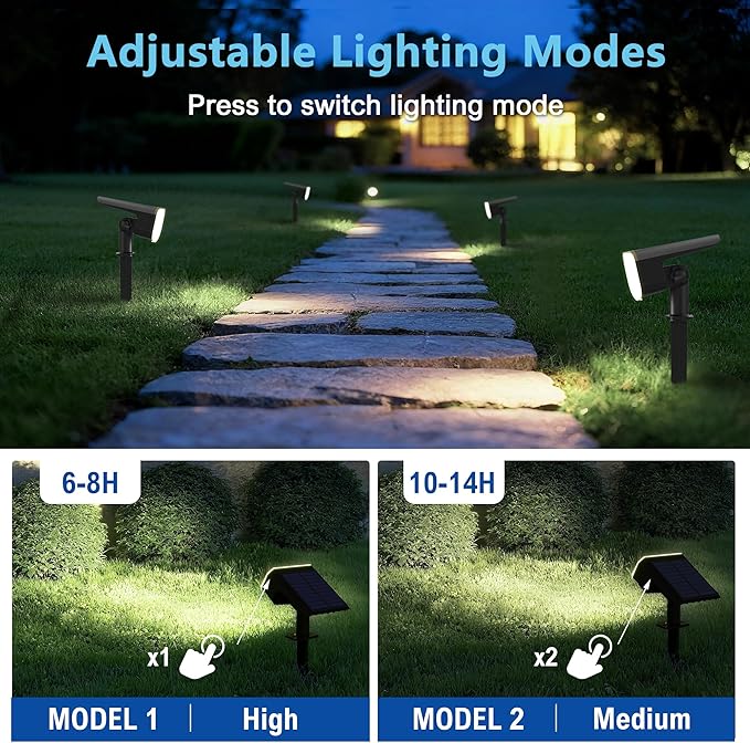 Solar Lights Outdoor Waterproof IP65, Super Bright LED, Cool Light 2 Lighting Modes Selectable, Solar Powered Yard Garden Solar Spot Lights for Outside Landscape Auto On/Off -2 Pack