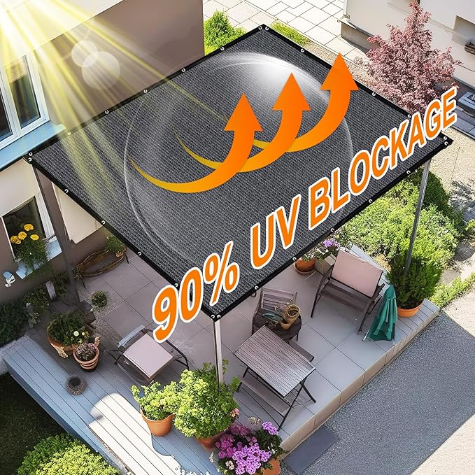 Artpuch 90% Sun Shade Cloth, 6 x 16 FT Pergola Shade Cover Canopy with Grommets, Sun Screen Fabric Tarp for Patio, Outdoor, Garden, Backyard, Dark Grey