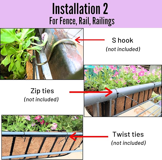 LaLaGreen 30 Inch, 4 Pack Window Boxes Planters – Black Metal Window Boxes for Outdoor Plant, Wall Mount Flower Pot with Coco Coir Liner, Attach to House Fence Balcony Herb for Patio Porch Garden