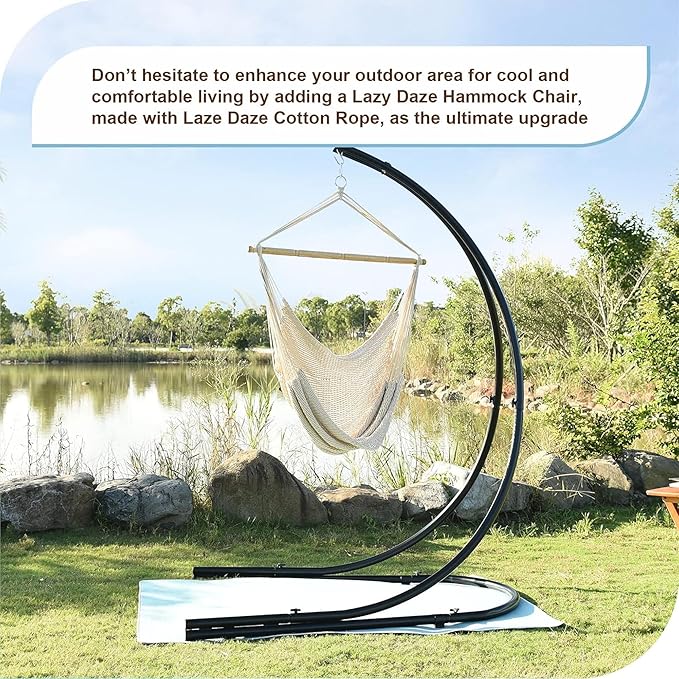 Lazy Daze Hammocks Chair Caribbean Hanging Rope Weaving Chair with 40" Hardwood Spreader Bar and Soft-Spun Cotton Rope for Indoor/Outdoor Backyard & Living Room, Max 300 LBS, Natural