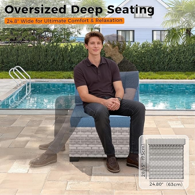 6-Seat Modular Patio Furniture Set – Outdoor Wicker Sectional Sofa with Thick 4″ Cushions, Dual-Strand PE Rattan, Rust-Resistant 18 mm Steel Frame, Backyard Garden Deck Lounge,Navy