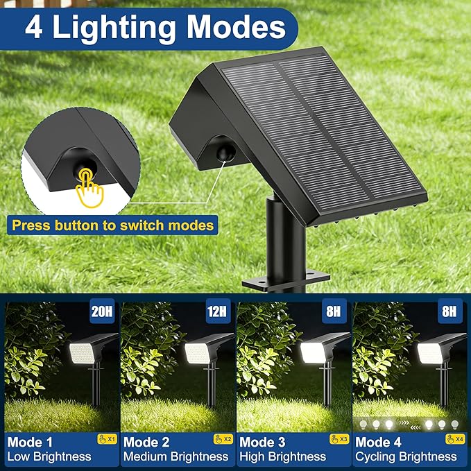 LANSOW 12 Pack Solar Spot Lights Outdoor Waterproof IP67, (90 LED/4 Modes) Solar Landscape Spotlights, 2-in-1 Solar Powered Flood Lights for Yard Garden Pathway Outside Tree, Auto ON/Off(Cool White)